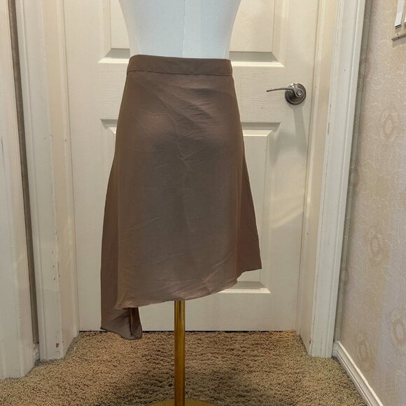 HELMUT LANG Taupe Gathered Asymmetrical Flowy Skirt in Size 10 - Picture 3 of 10